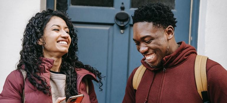 a couple laughing
